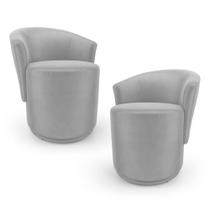 Kit 02 Poltronas Orgânicas Living Mavi Fixa Veludo Cinza Claro - Abmaza
