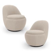 Kit 02 Poltronas Orgânicas Living Memphis Base Giratória Bouclê Bege - Abmaza