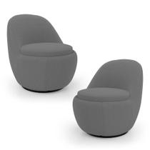 Kit 02 Poltronas Orgânicas Living Memphis Base Giratória Bouclê Cinza Escuro - Desk Design