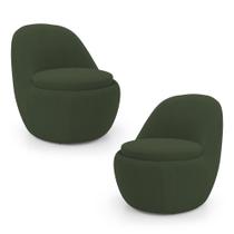 Kit 02 Poltronas Orgânicas Living Memphis Fixa Bouclê Verde Musgo - Abmaza