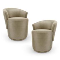 Kit 02 Poltronas Orgânicas Mavi Fixas Veludo Espuma D23 Bege Abmaza