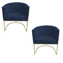 Kit 02 Poltronas Paola Base de Ferro Sued Azul Marinho - D'Classe Decor