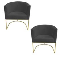 Kit 02 Poltronas Paola Base de Ferro Sued Grafite - D'Classe Decor