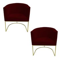 Kit 02 Poltronas Paola Base de Ferro Sued Marsala - D'Classe Decor