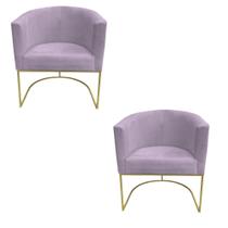 Kit 02 Poltronas Paola Base de Ferro Sued Rosa Bebê - D'Classe Decor