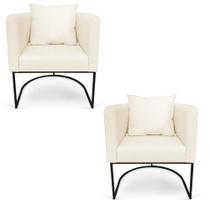 Kit 02 Poltronas Paola Linho Areia A27 Base Metálica Preto D03 - D'Rossi Kit 02 Poltronas Paola Linho Areia A27 Base Metálica Preto D03 - D'Rossi