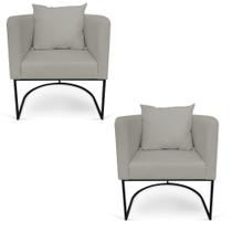 Kit 02 Poltronas Paola Linho Grafite A26 Base Metálica Preto Kit 02 Poltronas Paola Linho Grafite A26 Base Metálica Preto