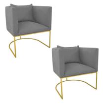 Kit 02 Poltronas Paola Suede Base Dourado Grafite Drossi