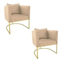 Kit 02 Poltronas Paola Suede Bege Base Dourado Drossi