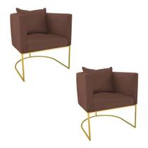 Kit 02 Poltronas Paola Suede Marrom Base Dourado Drossi