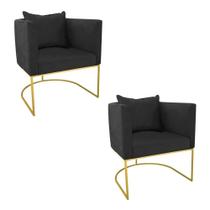 Kit 02 Poltronas Paola Suede Preto Base Dourado Drossi