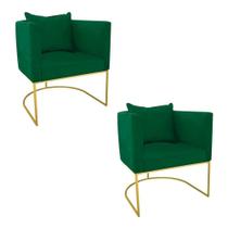 Kit 02 Poltronas Paola Suede Verde Base Dourado Drossi