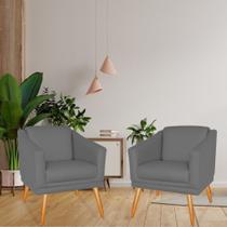 Kit 02 Poltronas Para Recepção Sala Estar Cinza Visammer