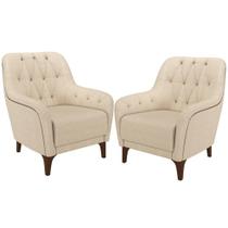 Kit 02 Poltronas Para Sala De Estar Com Tachas Base Fixa Blenda M03 Linho Bege - Lyam Decor Kit 02 Poltronas Para Sala De Estar Com Tachas Base Fixa Blenda M03 Linho Bege - Lyam Decor