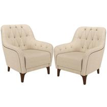 Kit 02 Poltronas Para Sala De Estar Com Tachas Base Fixa Blenda M03 Linho Bege - Lyam Decor Kit 02 Poltronas Para Sala De Estar Com Tachas Base Fixa Blenda M03 Linho Bege - Lyam Decor