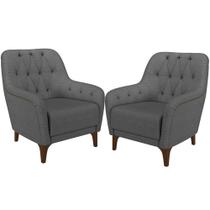 Kit 02 Poltronas Para Sala De Estar Com Tachas Base Fixa Blenda M03 Linho Chumbo - Lyam Decor Kit 02 Poltronas Para Sala De Estar Com Tachas Base Fixa Blenda M03 Linho Chumbo - Lyam Decor