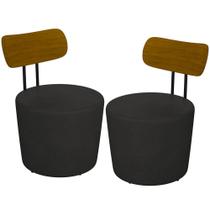 Kit 02 Poltronas Para Sala De Estar Decorativa Base Fixa Luara M03 Sintético Preto - Lyam Decor Kit 02 Poltronas Para Sala De Estar Decorativa Base Fixa Luara M03 Sintético Preto - Lyam Decor