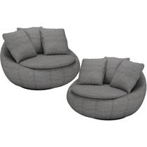 Kit 02 Poltronas Para Sala De Estar Decorativa Giratória Kira M03 Linho Cinza - Lyam Decor Kit 02 Poltronas Para Sala De Estar Decorativa Giratória Kira M03 Linho Cinza - Lyam Decor