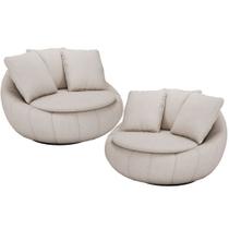Kit 02 Poltronas Para Sala De Estar Decorativa Giratória Kira M03 Linho Cru - Lyam Decor Kit 02 Poltronas Para Sala De Estar Decorativa Giratória Kira M03 Linho Cru - Lyam Decor