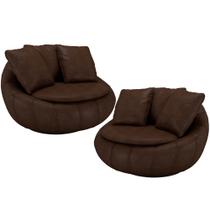 Kit 02 Poltronas Para Sala De Estar Decorativa Giratória Kira M03 material sintético Marrom - Lyam Decor Kit 02 Poltronas Para Sala De Estar Decorativa Giratória Kira M03 material sintético Marrom - Lyam Decor