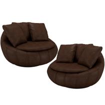 Kit 02 Poltronas Para Sala De Estar Decorativa Giratória Kira M03 material sintético Marrom - Lyam Decor Kit 02 Poltronas Para Sala De Estar Decorativa Giratória Kira M03 material sintético Marrom - Lyam Decor