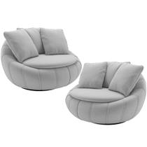 Kit 02 Poltronas Para Sala De Estar Decorativa Giratória Kira M03 Veludo Cinza - Lyam Decor Kit 02 Poltronas Para Sala De Estar Decorativa Giratória Kira M03 Veludo Cinza - Lyam Decor