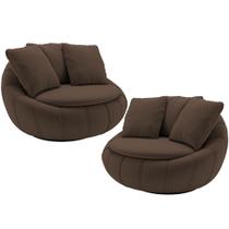 Kit 02 Poltronas Para Sala De Estar Decorativa Giratória Kira M03 Veludo Marrom - Lyam Decor Kit 02 Poltronas Para Sala De Estar Decorativa Giratória Kira M03 Veludo Marrom - Lyam Decor