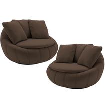 Kit 02 Poltronas Para Sala De Estar Decorativa Giratória Kira M03 Veludo Marrom - Lyam Decor Kit 02 Poltronas Para Sala De Estar Decorativa Giratória Kira M03 Veludo Marrom - Lyam Decor