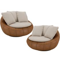 Kit 02 Poltronas Para Sala De Estar Decorativa Giratória Kira material sintético Whisky Linho Bege - Lyam Decor Kit 02 Poltronas Para Sala De Estar Decorativa Giratória Kira material sintético Whisky Linho Bege - Lyam Decor
