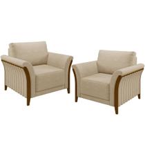 Kit 02 Poltronas Para Sala De Estar Decorativas Base Fixa Stefan M03 Linho Bege Escuro - Lyam Decor