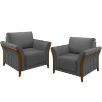 Kit 02 Poltronas Para Sala De Estar Decorativas Base Fixa Stefan M03 Linho Chumbo - Lyam Decor Kit 02 Poltronas Para Sala De Estar Decorativas Base Fixa Stefan M03 Linho Chumbo - Lyam Decor