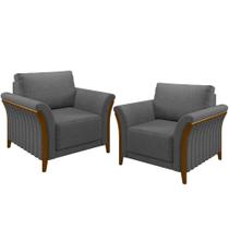Kit 02 Poltronas Para Sala De Estar Decorativas Base Fixa Stefan M03 Linho Chumbo - Lyam Decor Kit 02 Poltronas Para Sala De Estar Decorativas Base Fixa Stefan M03 Linho Chumbo - Lyam Decor