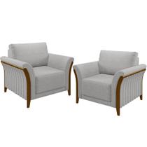 Kit 02 Poltronas Para Sala De Estar Decorativas Base Fixa Stefan M03 Linho Cinza - Lyam Decor Kit 02 Poltronas Para Sala De Estar Decorativas Base Fixa Stefan M03 Linho Cinza - Lyam Decor