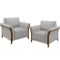 Kit 02 Poltronas Para Sala De Estar Decorativas Base Fixa Stefan M03 Linho Cinza - Lyam Decor Kit 02 Poltronas Para Sala De Estar Decorativas Base Fixa Stefan M03 Linho Cinza - Lyam Decor