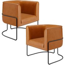 Kit 02 Poltronas Para Sala De Estar Fixa Base Aço Preto Betina D02 material sintético Whisky - Lyam Kit 02 Poltronas Para Sala De Estar Fixa Base Aço Preto Betina D02 material sintético Whisky - Lyam