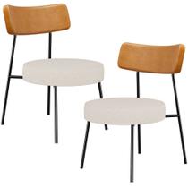 Kit 02 Poltronas Para Sala De Estar Fixa Londres L02 material sintético Whisky Linho Cru - Lyam Decor