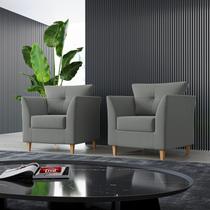 Kit 02 Poltronas Para Sala Decorativas Isis Suede Cinza