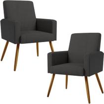 Kit 02 Poltronas Pés Palito Linho Chumbo material sintético Preto