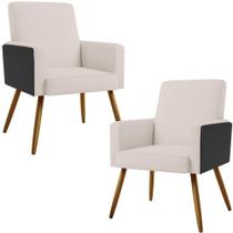 Kit 02 Poltronas Pés Palito Linho Cru material sintético Preto