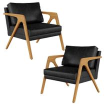 Kit 02 Poltronas Pietra Estrutura Madeira L02 Preto Brilho