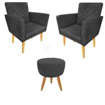 Kit 02 Poltronas + Puff Maitê Suede Grafite para camarim Kit 02 Poltronas + Puff Maitê Suede Grafite para camarim