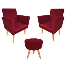 Kit 02 Poltronas + Puff Maitê Suede Marsalla para casa - 2M Decor