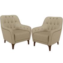 Kit 02 Poltronas Sala De Estar Com Tachas Base Fixa Blenda M03 Linho Bege Escuro - Lyam Decor Kit 02 Poltronas Sala De Estar Com Tachas Base Fixa Blenda M03 Linho Bege Escuro - Lyam Decor