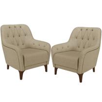 Kit 02 Poltronas Sala De Estar Com Tachas Base Fixa Blenda M03 Linho Bege Escuro - Lyam Decor Kit 02 Poltronas Sala De Estar Com Tachas Base Fixa Blenda M03 Linho Bege Escuro - Lyam Decor