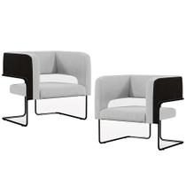 Kit 02 Poltronas Scarlett D02 Base Aço Preto Corano Preto C-05 Linho Cinza D-315 - Lyam Decor Kit 02 Poltronas Scarlett D02 Base Aço Preto Corano Preto C-05 Linho Cinza D-315 - Lyam Decor