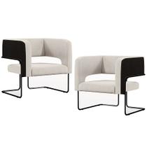 Kit 02 Poltronas Scarlett D02 Base Aço Preto Corano Preto C-05 Linho Cru C-443 - Lyam Decor Kit 02 Poltronas Scarlett D02 Base Aço Preto Corano Preto C-05 Linho Cru C-443 - Lyam Decor