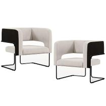 Kit 02 Poltronas Scarlett D02 Base Aço Preto Corano Preto C-05 Linho Cru C-443 - Lyam Decor Kit 02 Poltronas Scarlett D02 Base Aço Preto Corano Preto C-05 Linho Cru C-443 - Lyam Decor