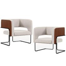Kit 02 Poltronas Scarlett D02 Base Aço Preto Sintético Marrom B-38 Linho Cru C-443 - Lyam Decor Kit 02 Poltronas Scarlett D02 Base Aço Preto Sintético Marrom B-38 Linho Cru C-443 - Lyam Decor