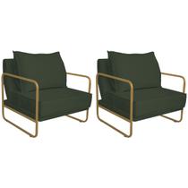 Kit 02 Poltronas Sevilha Base de Ferro Dourado Linho - Doce Sonho Móveis Kit 02 Poltronas Sevilha Base de Ferro Dourado Linho - Doce Sonho Móveis