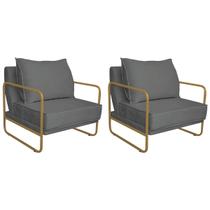 Kit 02 Poltronas Sevilha Base de Ferro Dourado Sintético - Doce Sonho Móveis